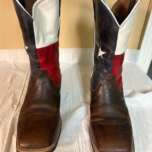 Twisted Brown Leather Cowboy Boots with Red, White & Blue Shaft